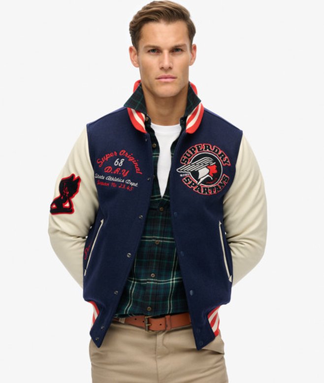Men's Bomberjacke im College-stil mit Aufnähern - Größe: L - Superdry - Modalova