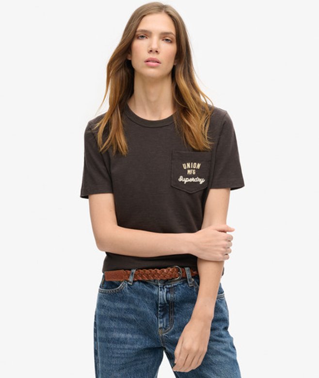 Workwear T-shirt met Geborduurde Borstzak Zwart Grootte: 36 afbeelding