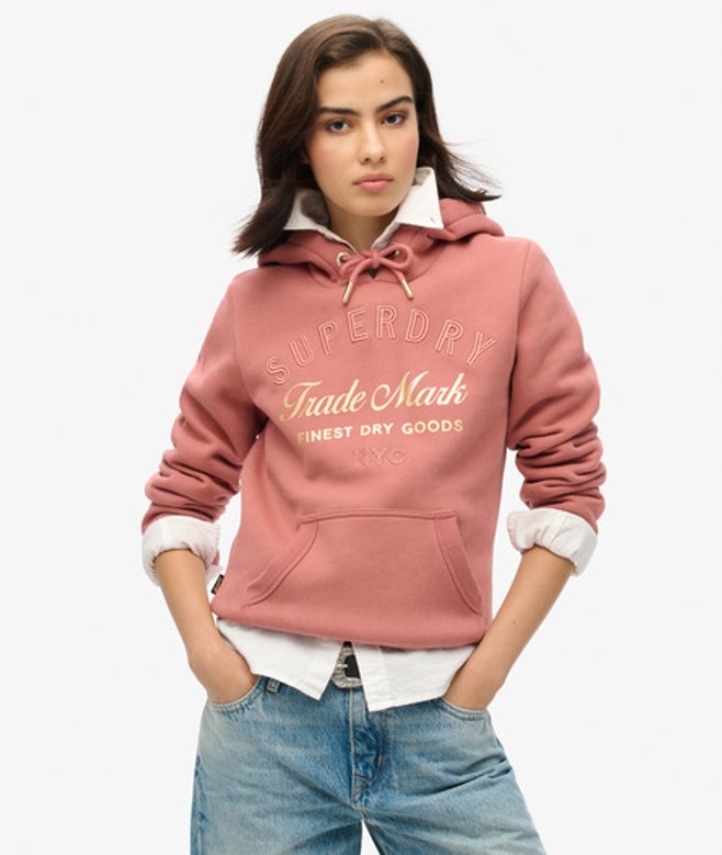 Superdry Luxe Hoodie met Metallic Logo Roze