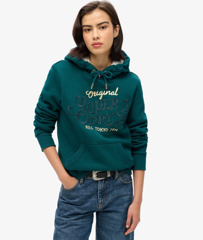 Superdry Luxe Hoodie met Metallic Logo Groen