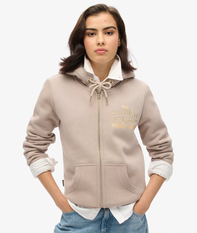 Luxe Hoodie met Metallic Logo en Rits Lichtgrijs Grootte: 42 afbeelding
