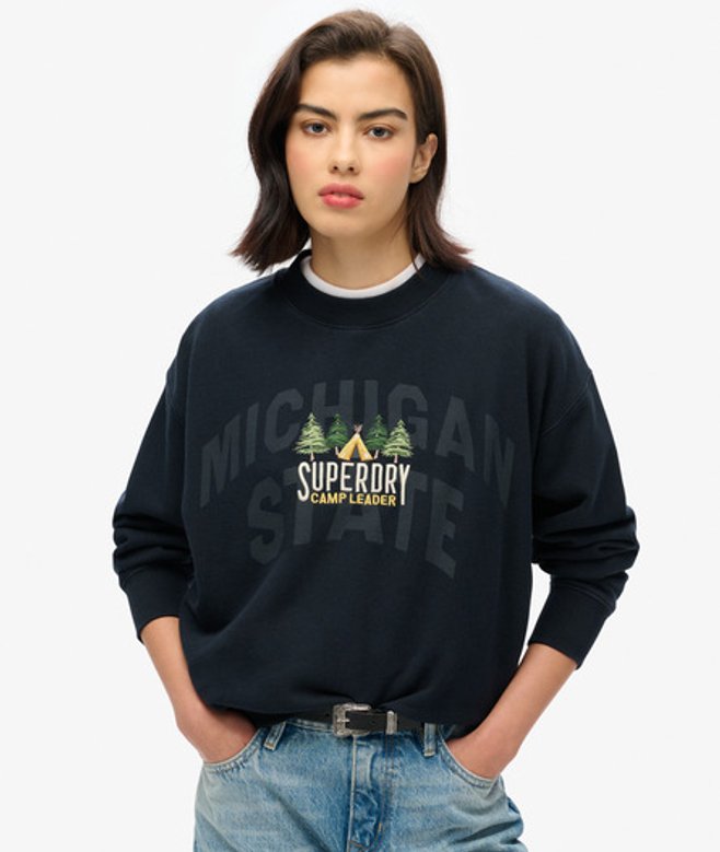 Travel Souvenir Sweatshirt met Ronde Hals en Losse Pasvorm Blauw Grootte: 42 afbeelding