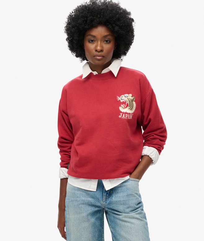 Superdry Suika Geborduurd Sweatshirt met Losse Pasvorm Rood
