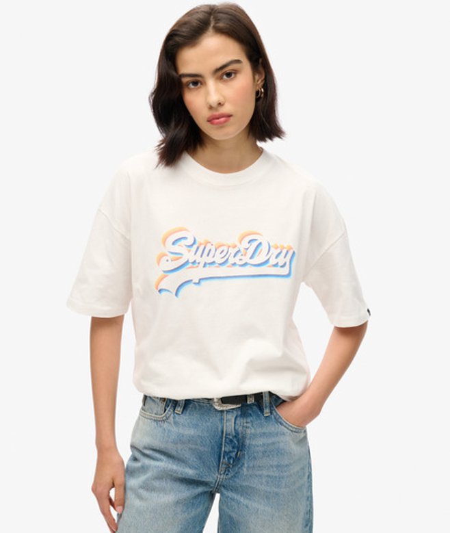 T-shirt met Vintage Logo met Regenboogkleuren