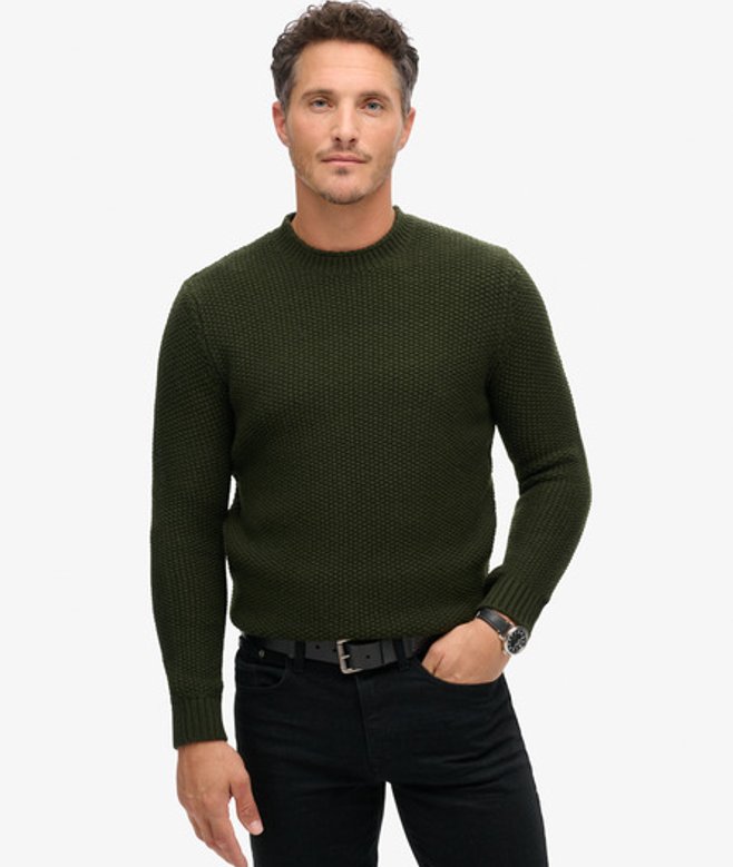 De Merchant Store-getextureerde Trui met Ronde Hals Khaki Grootte: S afbeelding