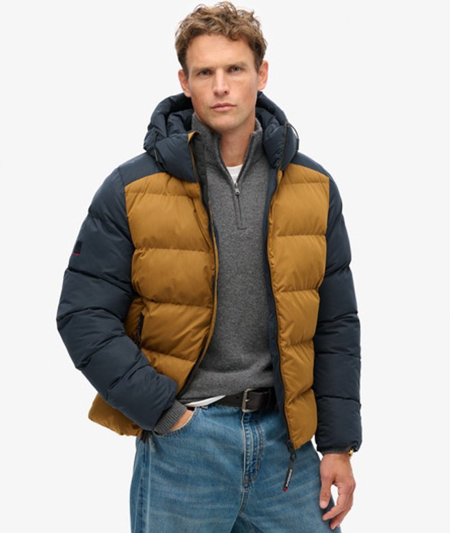 Sports Pufferjas met Kleurvlakken en Capuchon Donkerblauw Grootte: Xxxl afbeelding