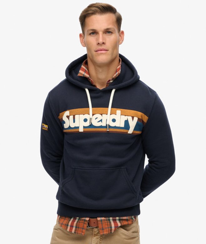 Men's Retro Stripe Logo Hoodie Navy / Eclipse Navy - Size: M - Superdry - Modalova