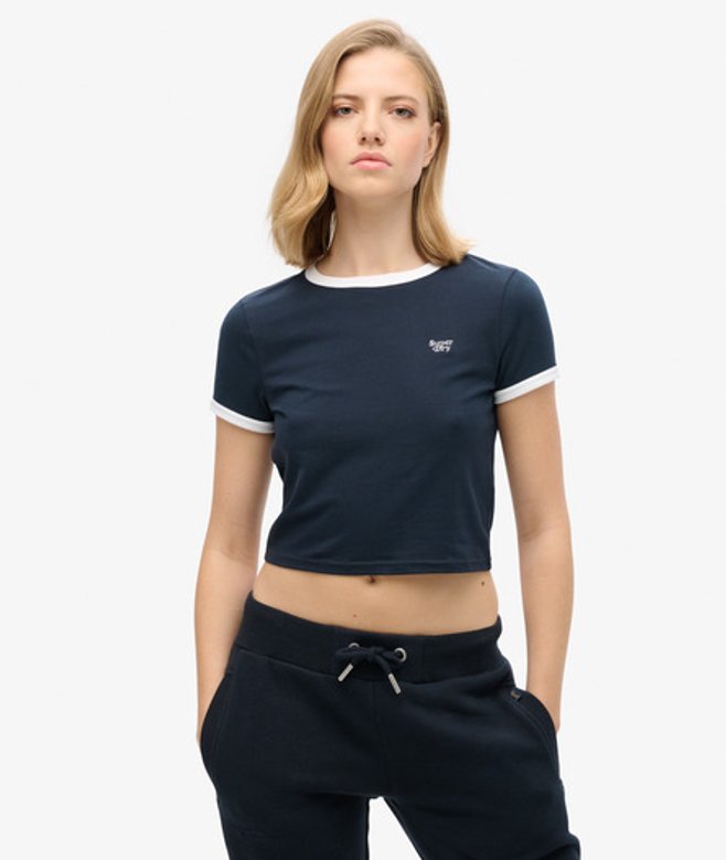 Kort T-shirt van Biologisch Katoen met Bies Blauw Grootte: 42 afbeelding