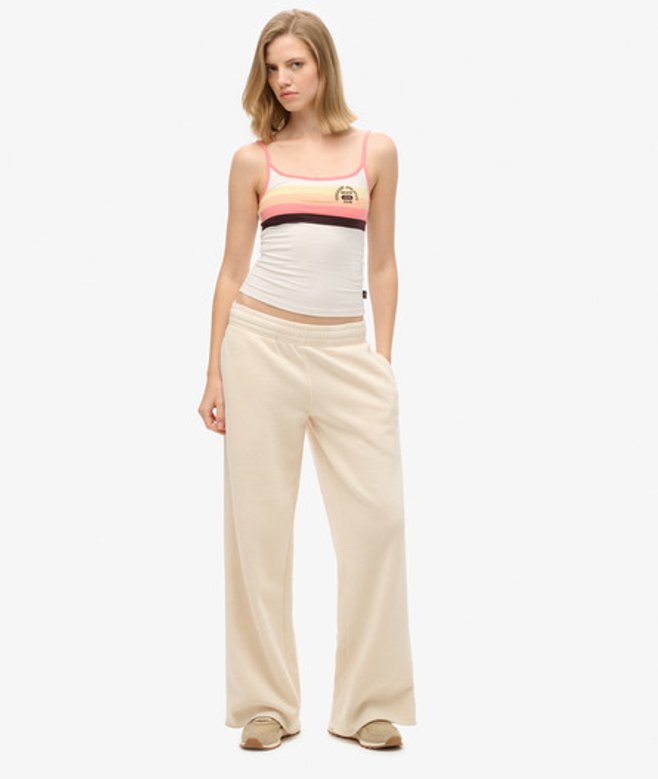 Superdry Wash Joggingbroek met Wijde Pijpen Crème