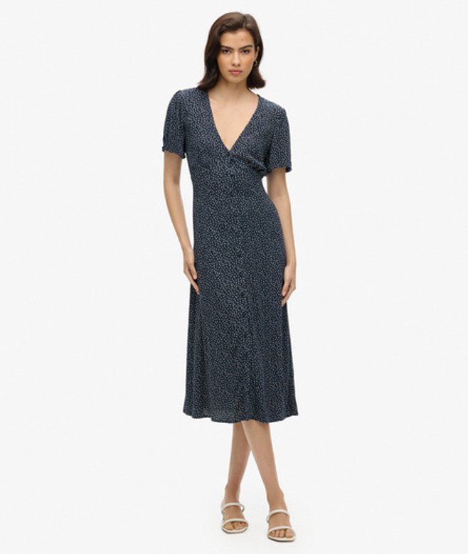 Damen Kurzärmeliges, Bedrucktes Midikleid mit Knopfleiste, Größe: 40 - Superdry - Modalova