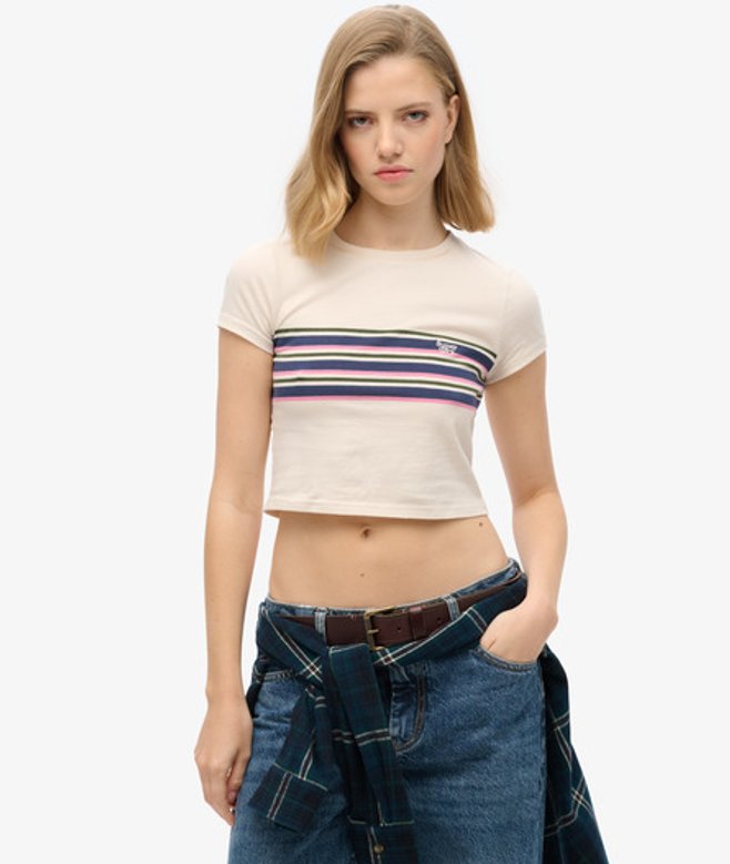 Kort Vintage T-shirt met Strepen Grijs Grootte: 40 afbeelding