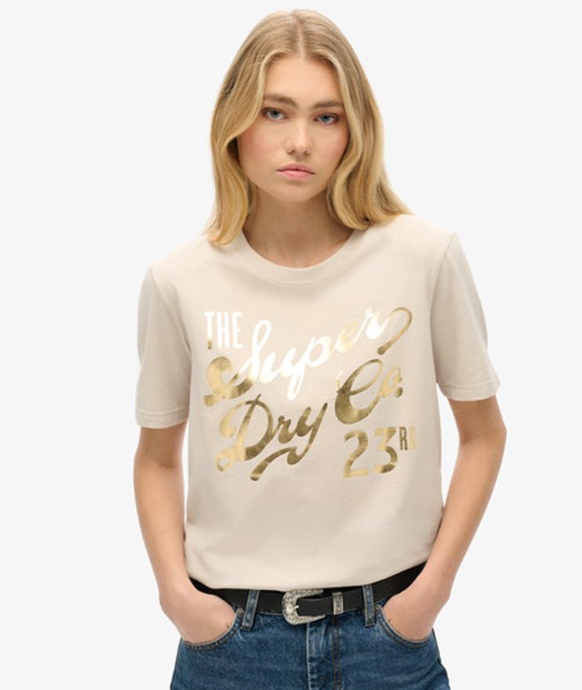 Damen Lässiges Luxe T-shirt mit Metallic-logo - Größe: 42 - Superdry - Modalova