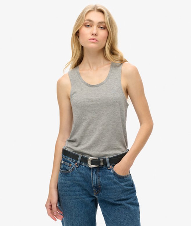 Superdry Tanktop met Laag Uitgesneden Ronde Hals Lichtgrijs