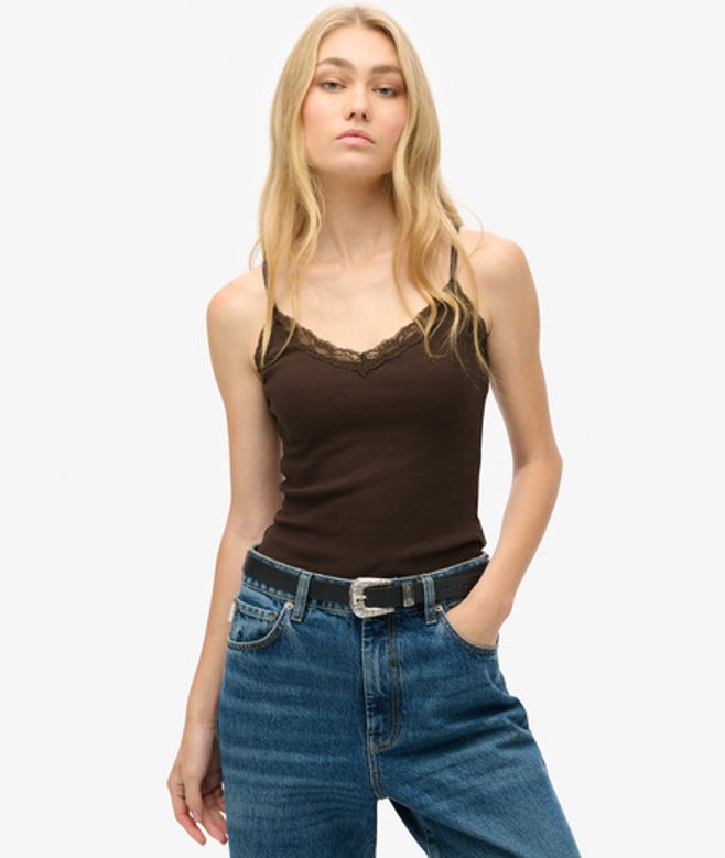 Athletic Essential Lace Trim Cami Top Bruin Grootte: 10-12 afbeelding