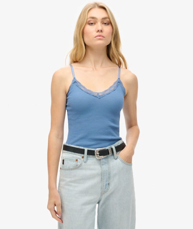 Athletic Essential Lace Trim Cami Top Blauw Grootte: 14-16 afbeelding