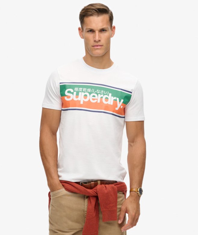 T-shirt met Gestreept Core-logo Wit Grootte: M afbeelding