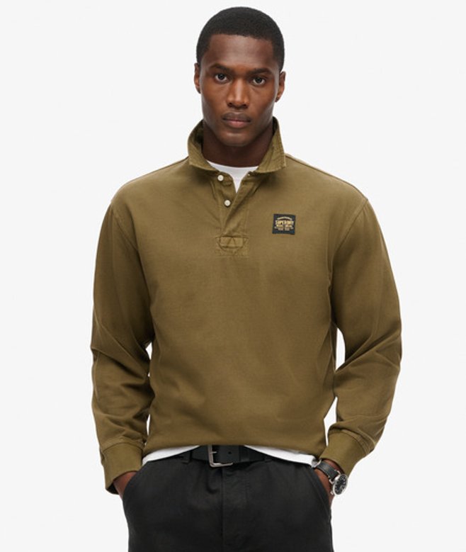 Superdry Herren Langärmeliges Rugby-hemd mit Kontrastnähten Grün - Größe: M