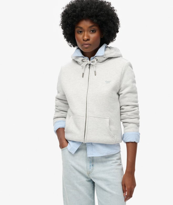 Women's Essential Borg Lined Zip Hoodie / Glacier Grey Marl - Size: 10 - Superdry - Modalova