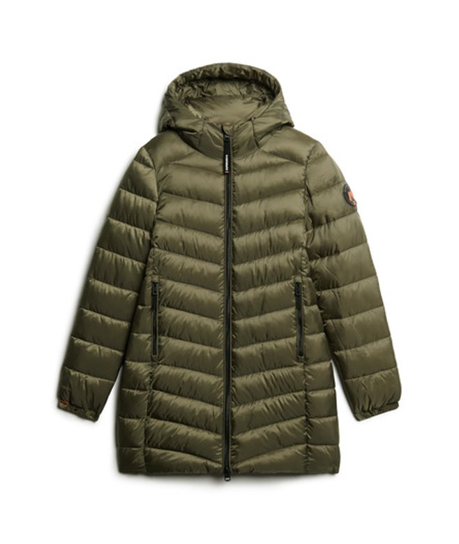 Superdry Damen Grün Fuji Mittellange Steppjacke mit Kapuze, Größe: 38