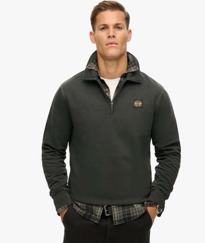 Superdry Sweatshirt met Contrasterende Stiksels en Halve Rits Dark Grey