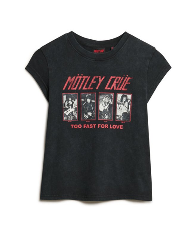 Superdry Women's Motley Crue x Cap Sleeve T-Shirt Black / Heavy Amp Black