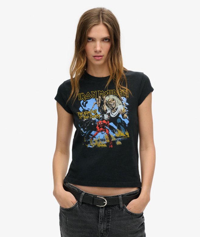 Iron Maiden x Superdry T-shirt met Kapmouwen Zwart Grootte: 42 afbeelding