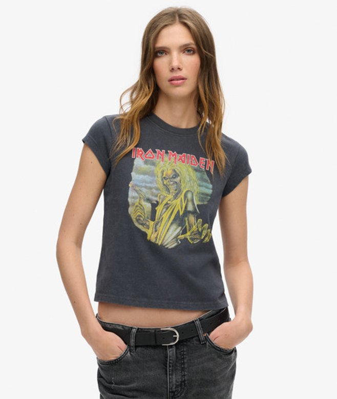 Iron Maiden x Superdry T-shirt met Kapmouwen Zwart Grootte: 44 afbeelding