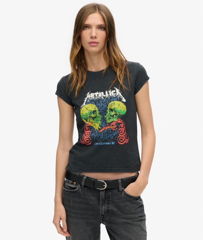 Damen , und Metallica T-shirt mit Flügelärmeln Bedruckt, Größe: 42 - Größe: 42 - Superdry - Modalova