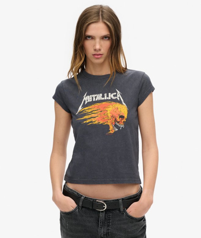 Metallica x Superdry T-shirt met Kapmouwen Donkergrijs Grootte: 36 afbeelding