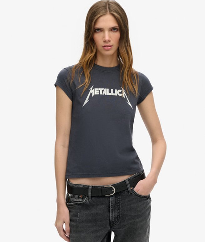 Superdry Women's Metallica x Cap Sleeve Band T-Shirt Black / Mid Merch Black
