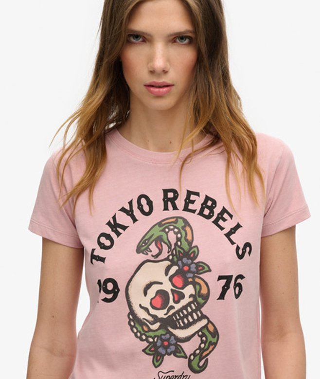 Tattoo Jaren 90 T-shirt met Print Roze Grootte: 38 afbeelding