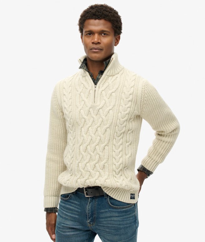 Herren Jacob Zopfmusterpullover mit Halblangem Reißverschluss - Größe: M - Superdry - Modalova