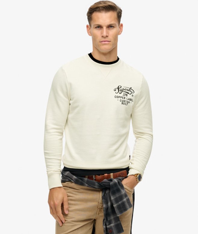Superdry Men's Copper Label Graphic Crew Sweatshirt Cream - Size: XS