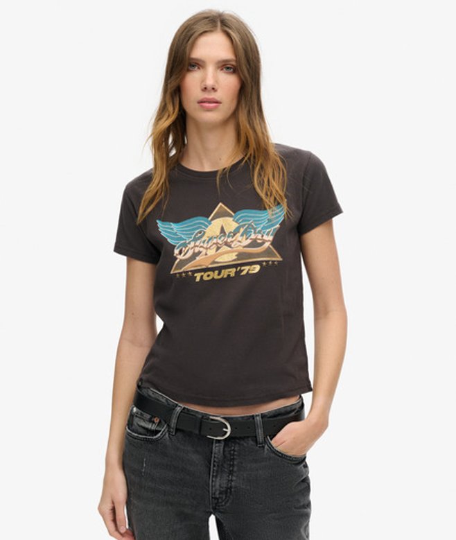 70s Rockband T-shirt met Kapmouwen Zwart Grootte: 42 afbeelding