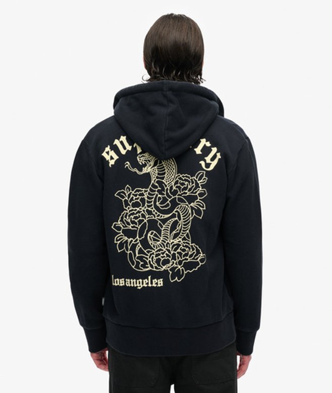 Superdry Losvallende Tattoo Hoodie met Print Zwart