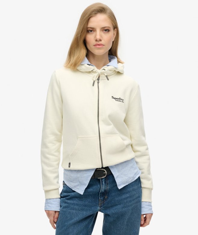 Essential Hoodie met Logo, Rits en Licht Geborstelde Voering
