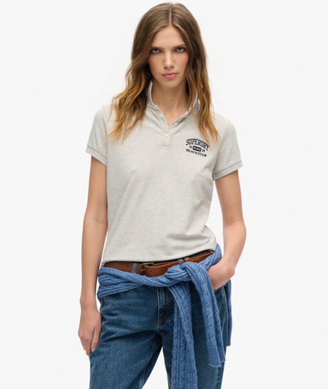 Superdry Women's Athletic Essentials 90s Fitted Polo Light Grey / Glacier Grey Marl