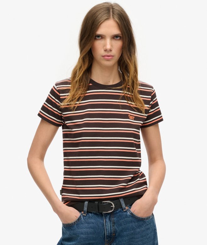Essential Gestreept T-shirt met Logo Bruin Grootte: 42 afbeelding