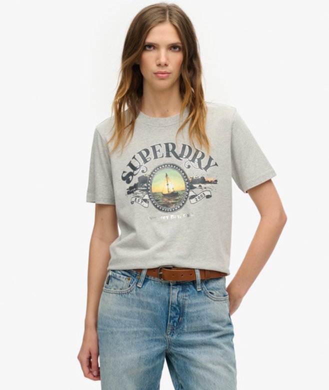 Travel Souvenir T-shirt met Relaxte Pasvorm Lichtgrijs Grootte: 40 afbeelding