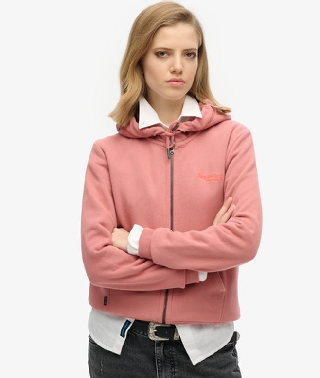 Essential Hoodie met Logo, Rits en Licht Geborstelde Voering Roze Grootte: 44 afbeelding