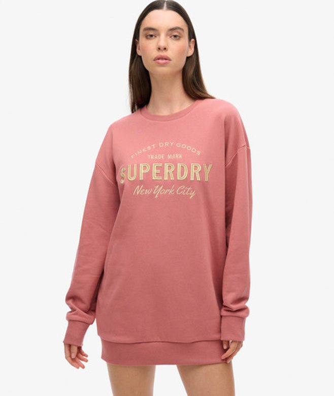 Superdry Luxe Sweatjurk met Metallic Logo Roze