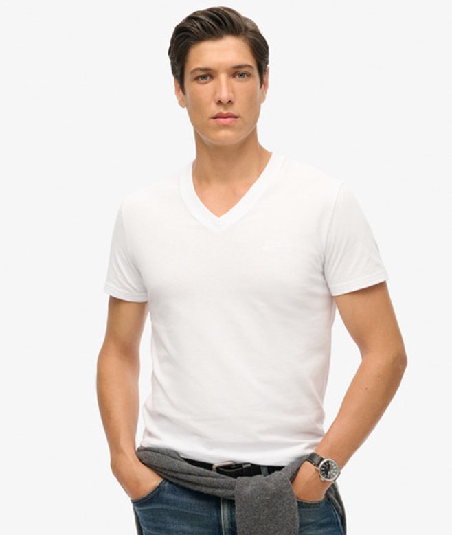 T-shirt van Biologisch Katoen met V-hals en Geborduurd Logo