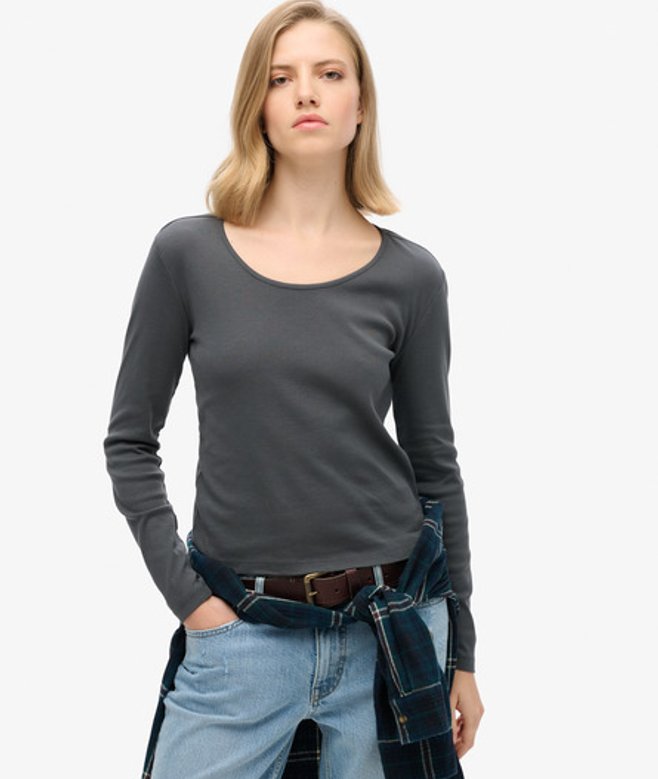 Damen Fein Geripptes Langarmoberteil mit U-ausschnitt - Größe: 36 - Superdry - Modalova