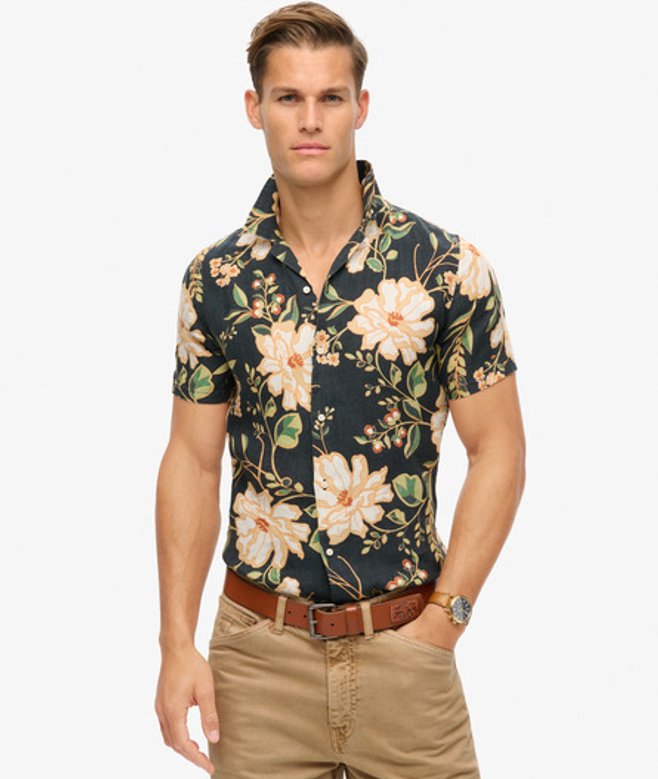 Herren Leinenhemd mit Offenem Kragen und Print - Größe: L - Superdry - Modalova