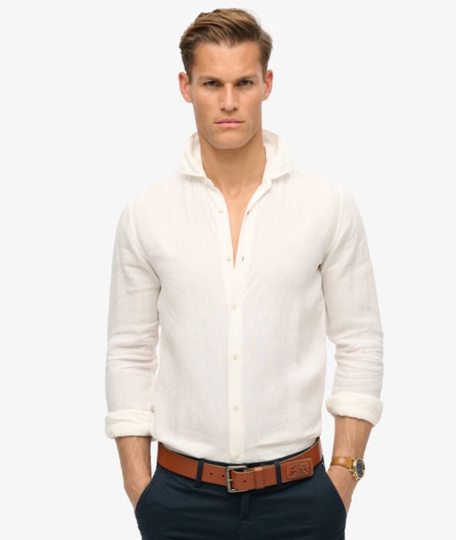 Superdry Casual Linnen Overhemd met Lange Mouwen Wit