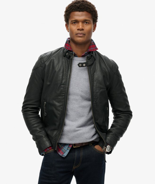 Superdry Leren Racerjack Zwart