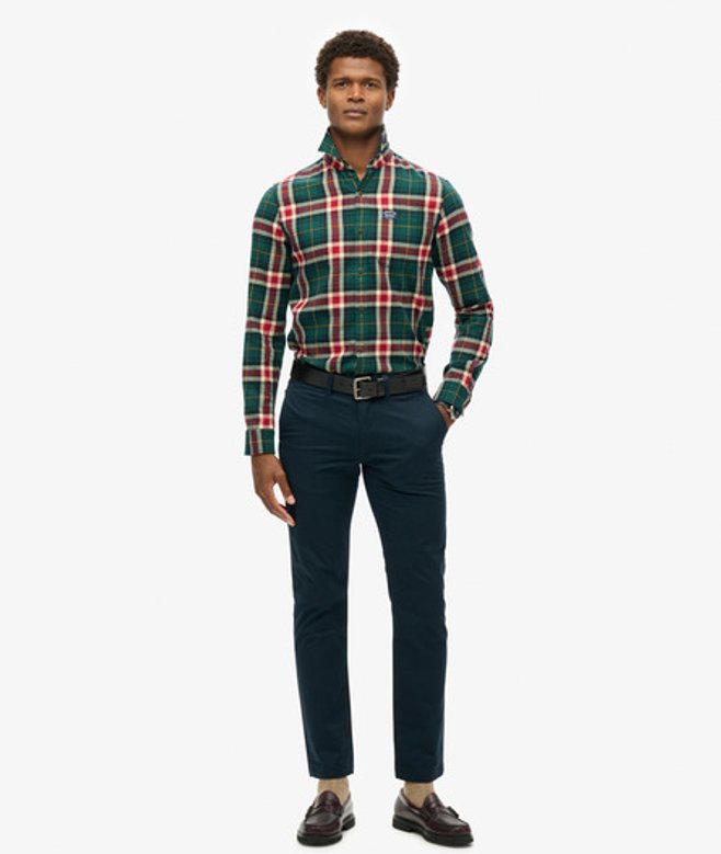 Slimfit Stretch Chinobroek met Taps Toelopende Pijpen Blauw Grootte: 30/32 afbeelding