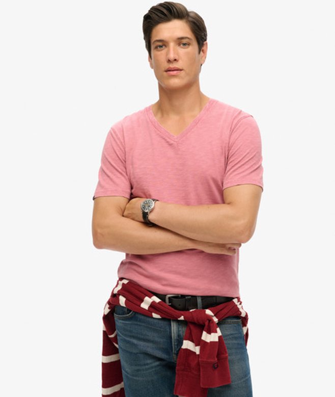 Slub-t-shirt met V-hals en Korte Mouwen Roze Grootte: XL afbeelding