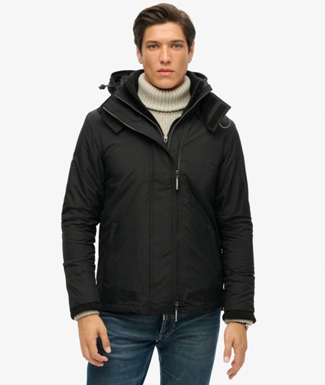Superdry Men's Men's Slim Fit Pop Zip Hood Arctic SD Windcheater Jacket, Black