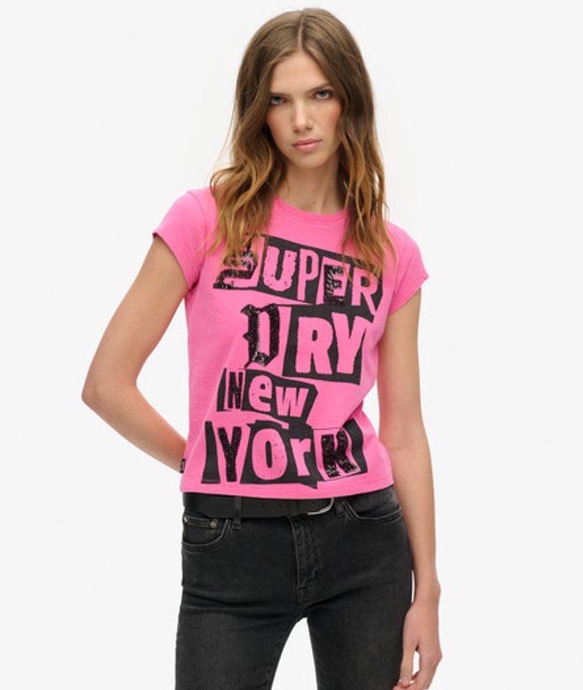 Damen Verziertes Punk-t-shirt mit Flügelärmeln - Größe: 42 - Superdry - Modalova